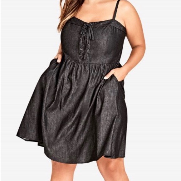 City chic sweet feel lace up chambray swing dress - Picture 1 of 5